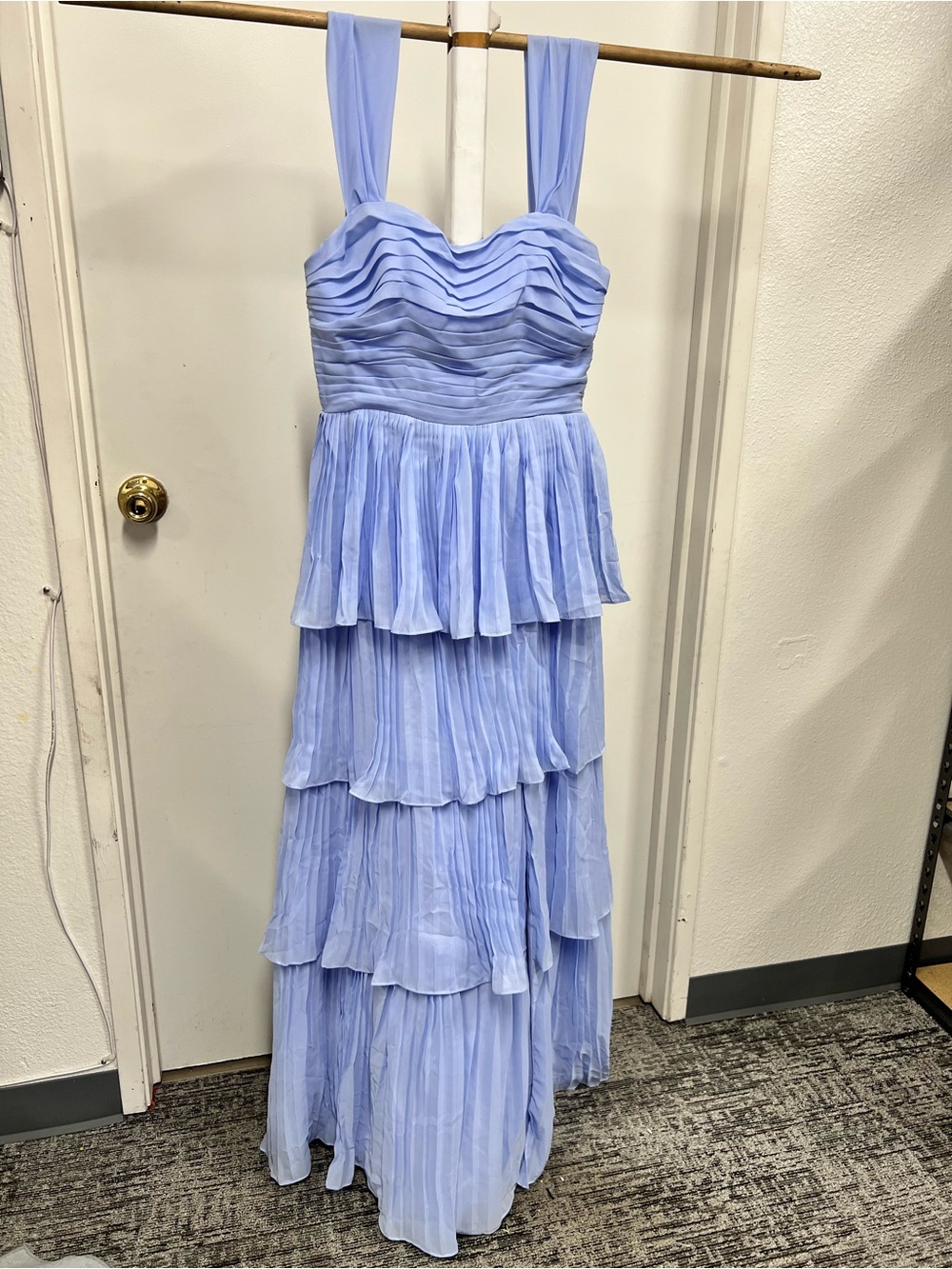 Light Blue Tiered Chiffon Maxi Dress with Wide Straps